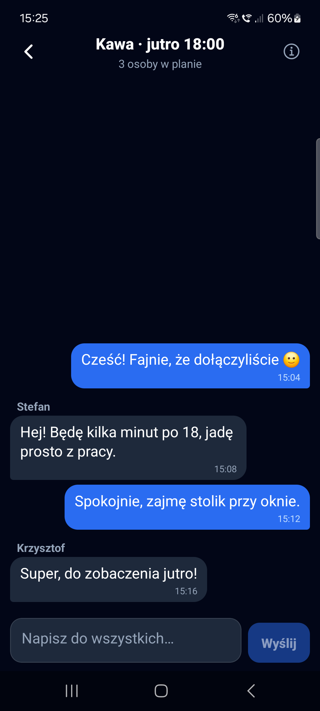 Czat planu — wspólna rozmowa uczestników